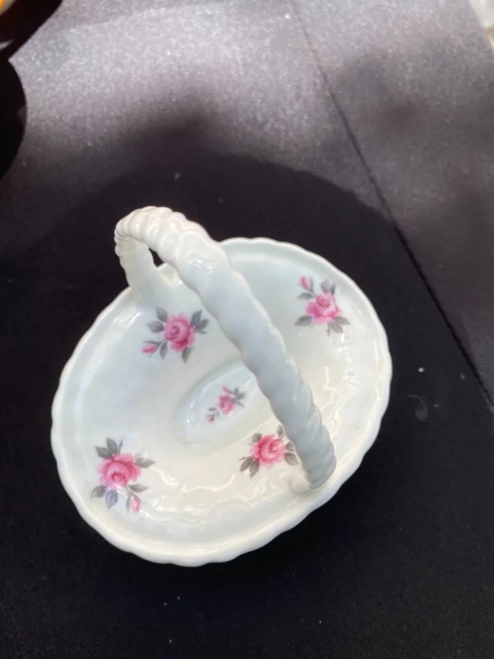 Vintage Gainsborough Bone China Basket Dish Pink Roses Twisted Handle H976 Made